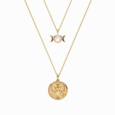 Awe Inspired Necklaces 14K Yellow Gold Vermeil Hecate + Triple Moon Necklace Set