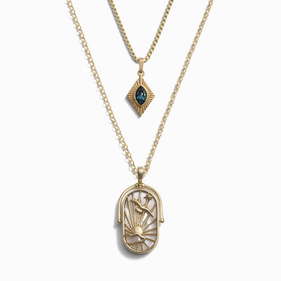 Awe Inspired Necklaces 14K Yellow Gold Vermeil / Indigo London Topaz / Air Elemental Aura Necklace Set