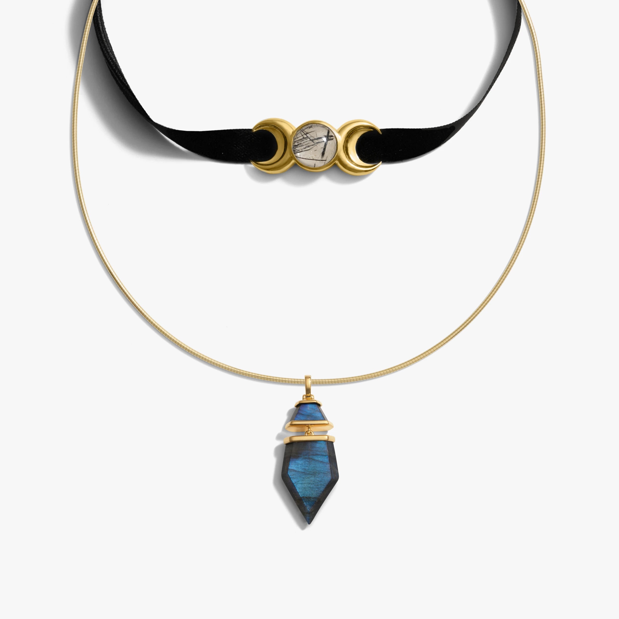 Awe Inspired Necklaces 14K Yellow Gold Vermeil / Labradorite Dark Femme Necklace Set