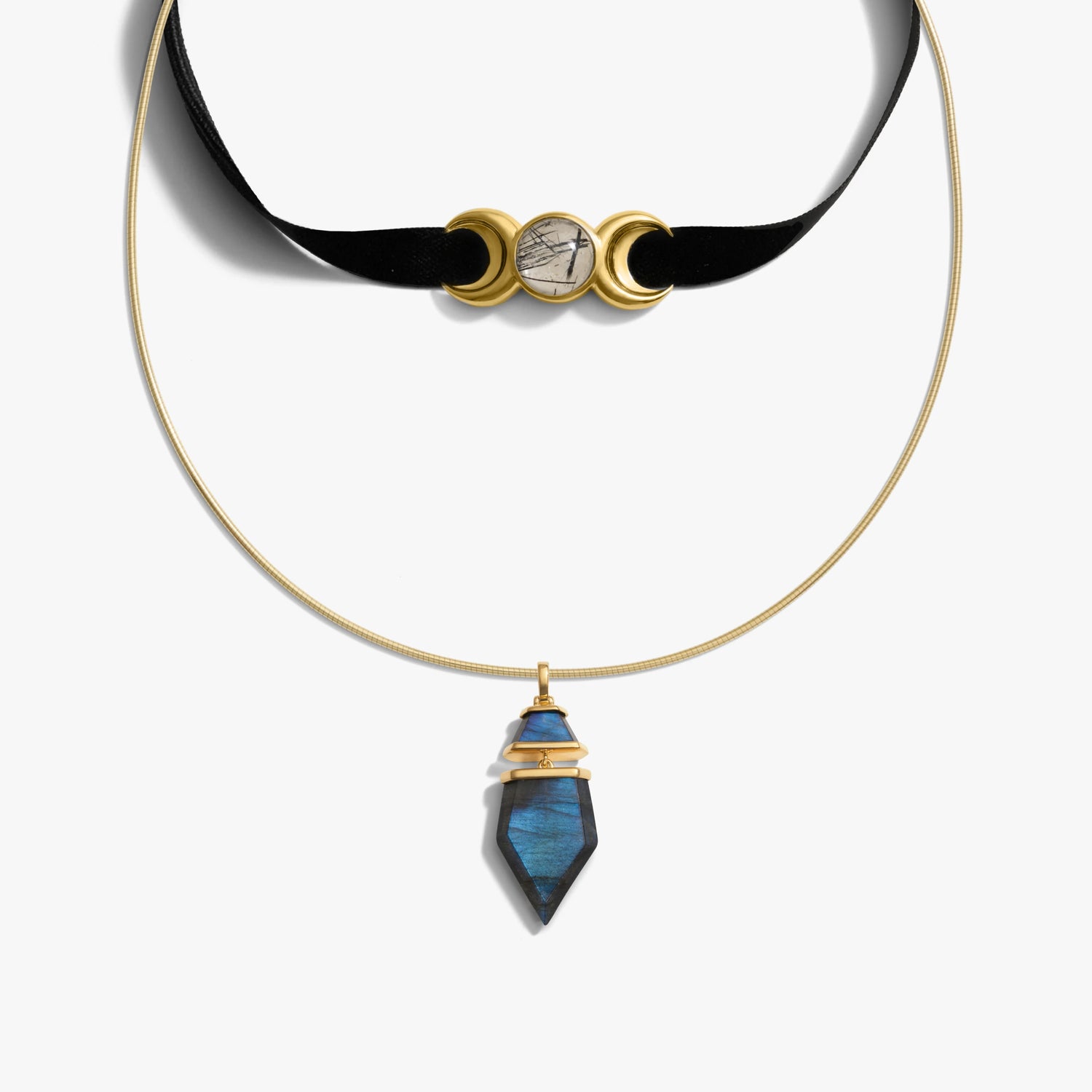 Awe Inspired Necklaces 14K Yellow Gold Vermeil / Labradorite Dark Femme Necklace Set