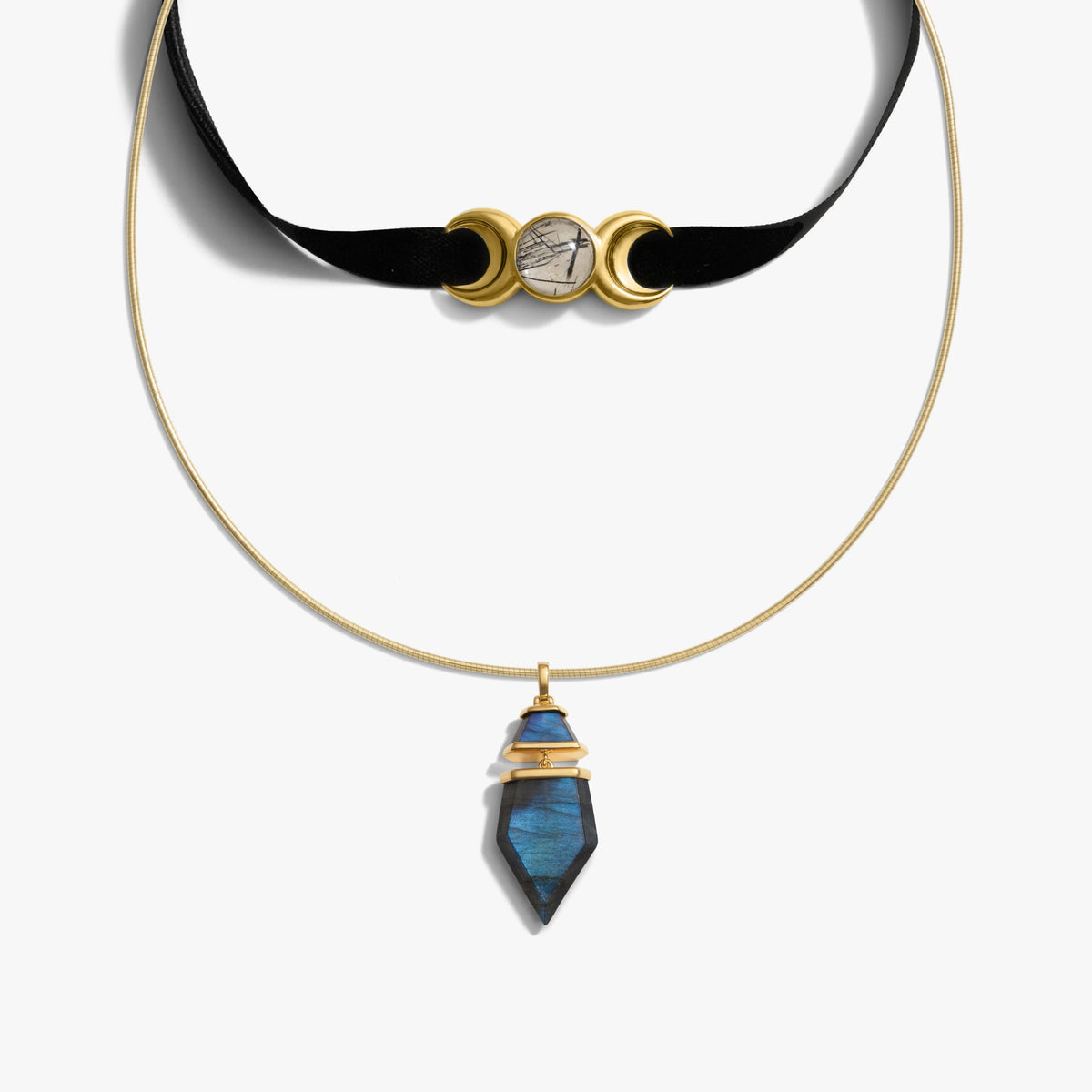 Awe Inspired Necklaces 14K Yellow Gold Vermeil / Labradorite Dark Femme Necklace Set
