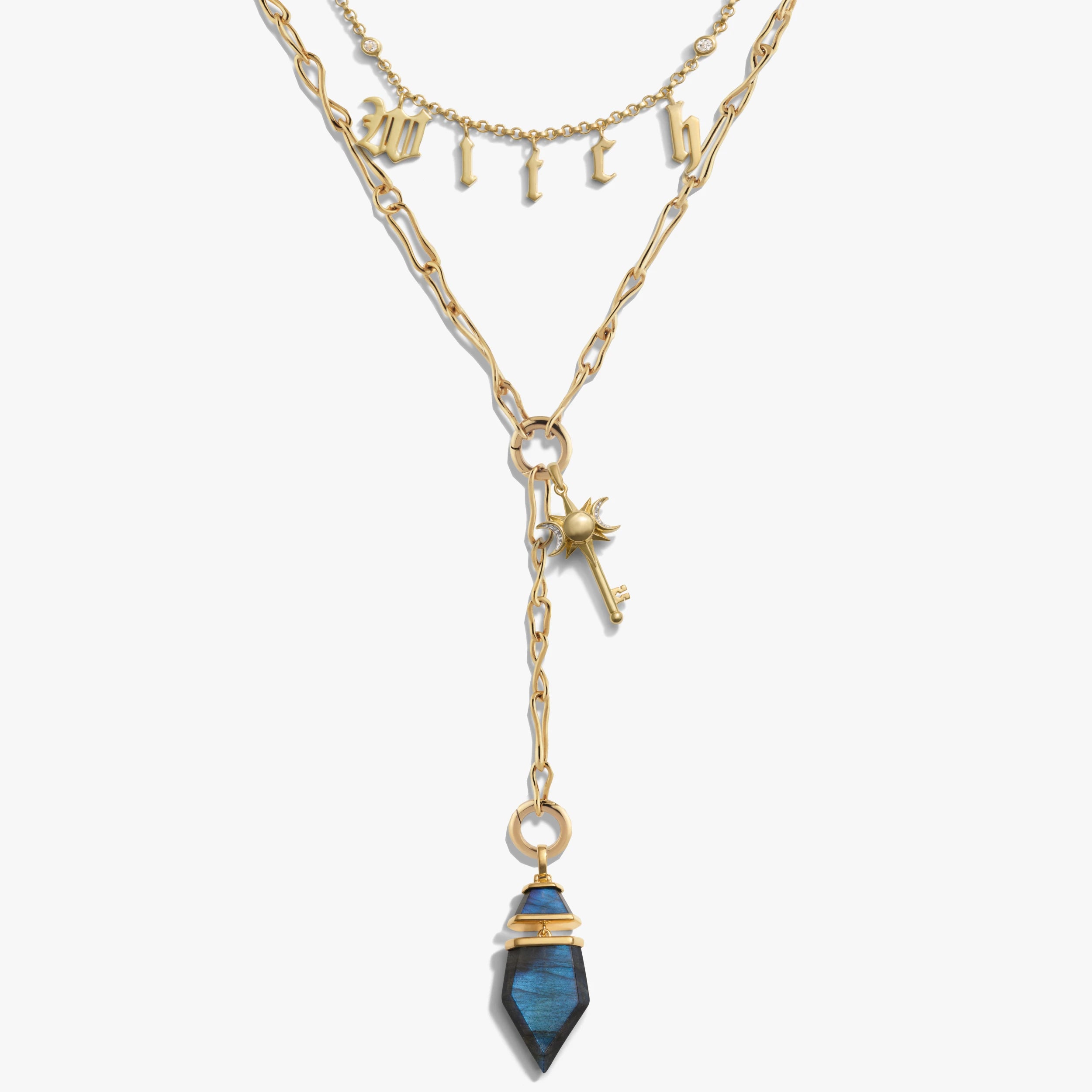 Awe Inspired Necklaces 14K Yellow Gold Vermeil / Labradorite Essentials of Witchcraft Charm Necklace Set