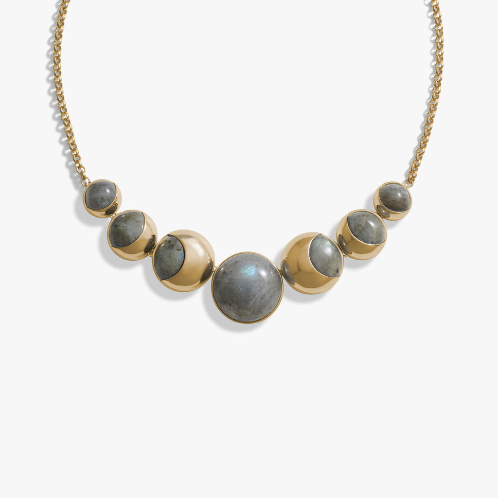 Awe Inspired Necklaces 14K Yellow Gold Vermeil Labradorite Moon Phase Statement Necklace