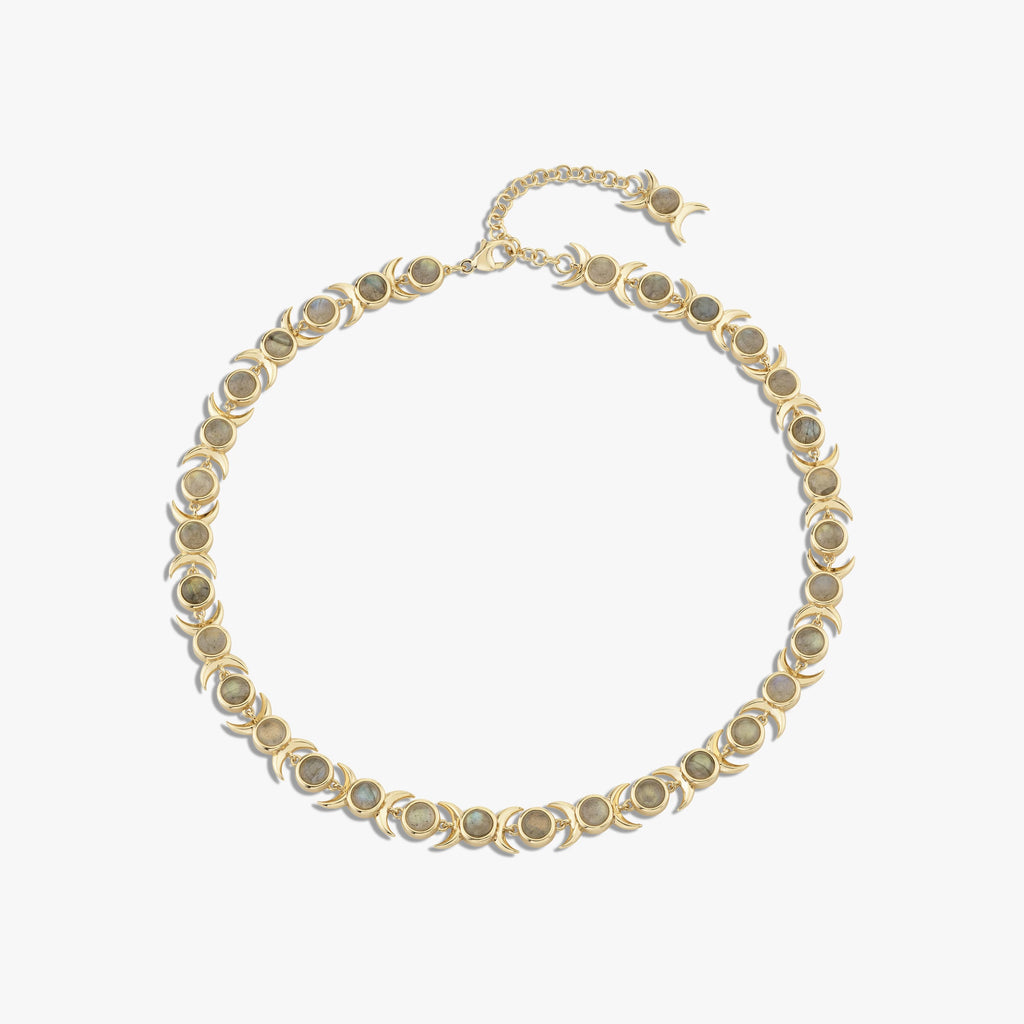 Awe Inspired Necklaces 14K Yellow Gold Vermeil / Labradorite Triple Moon Tennis Necklace