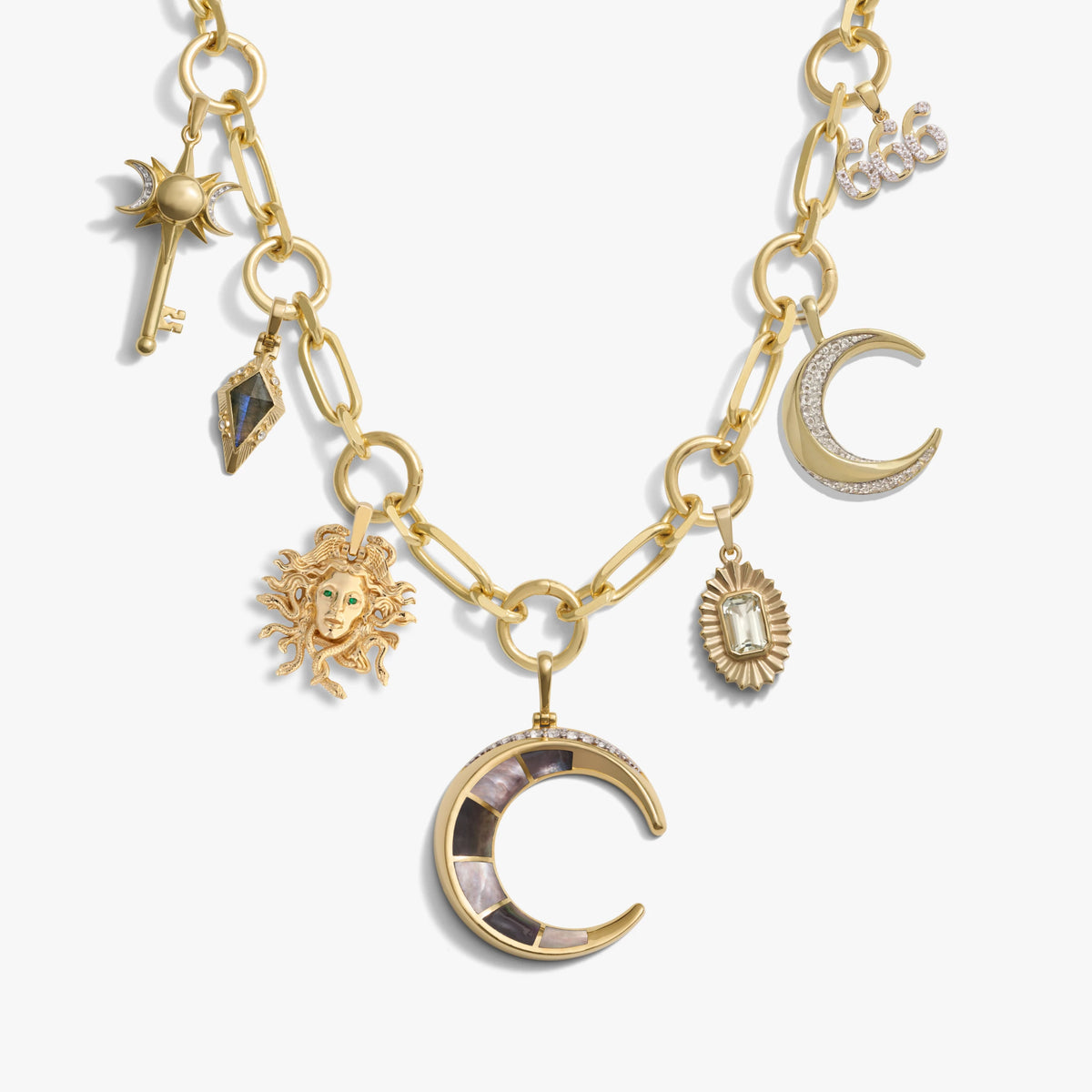 Awe Inspired Necklaces 14K Yellow Gold Vermeil / Labradorite Witch Statement Charm Necklace