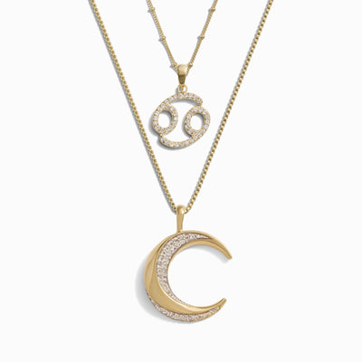 Awe Inspired Necklaces 14K Yellow Gold Vermeil / Leo Twisted Moon and Gemstone Zodiac Set