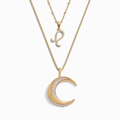 Awe Inspired Necklaces 14K Yellow Gold Vermeil / Leo Twisted Moon and Gemstone Zodiac Set