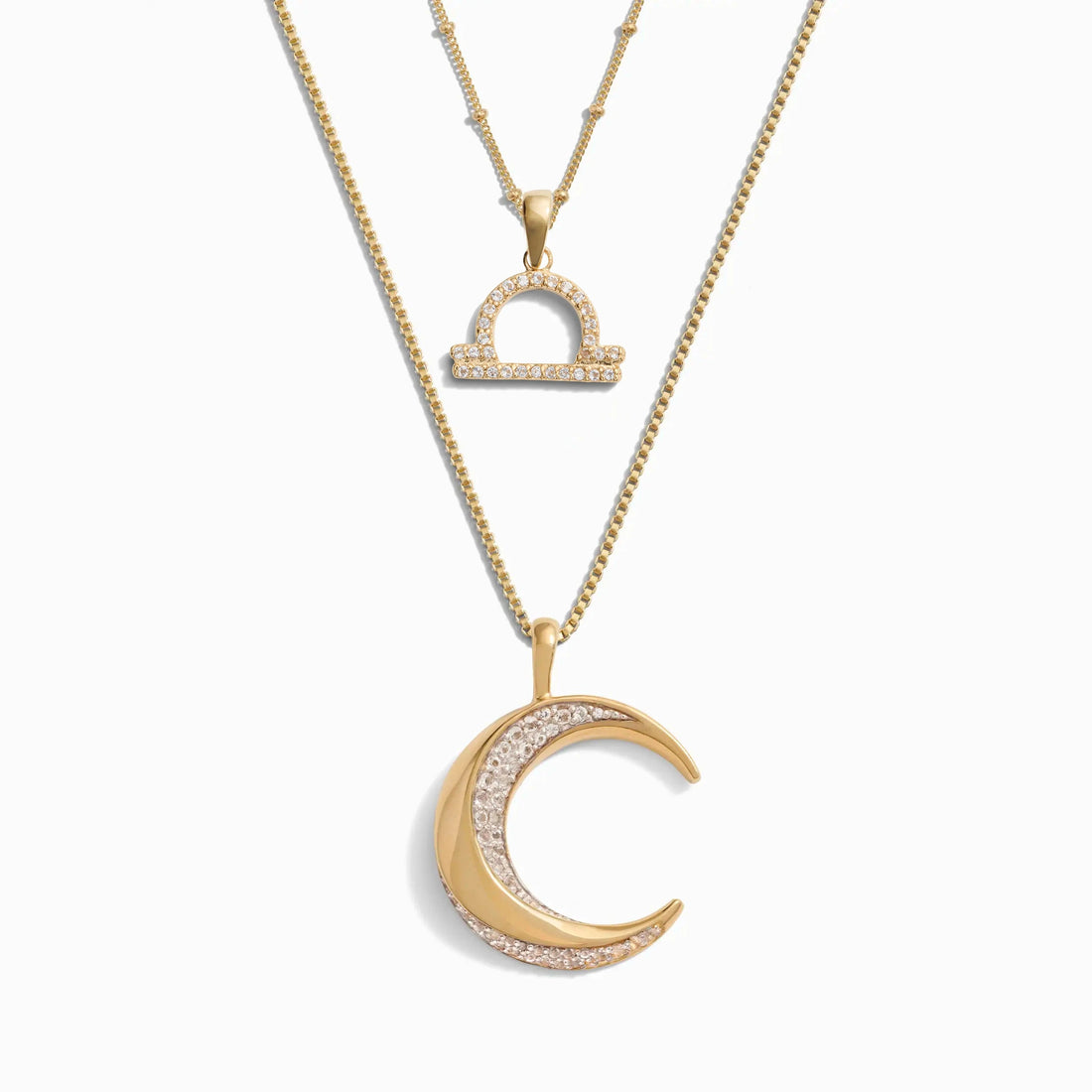 Awe Inspired Necklaces 14K Yellow Gold Vermeil / Libra Twisted Moon and Gemstone Zodiac Set