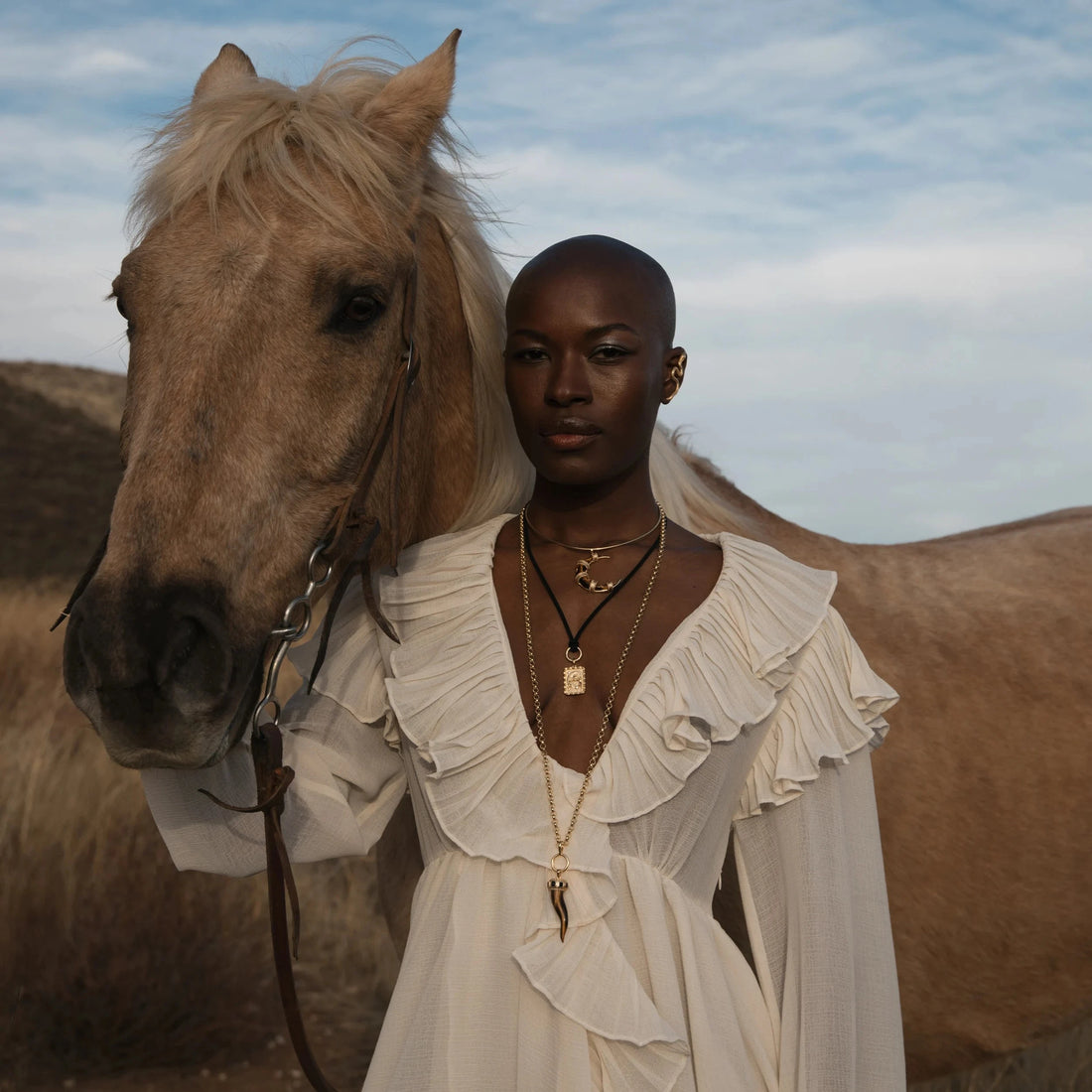 Awe Inspired Necklaces 14K Yellow Gold Vermeil Long Tiger's Eye Horn Charm Necklace