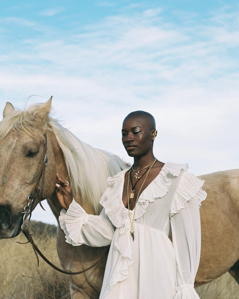 Awe Inspired Necklaces 14K Yellow Gold Vermeil Long Tiger's Eye Horn Charm Necklace