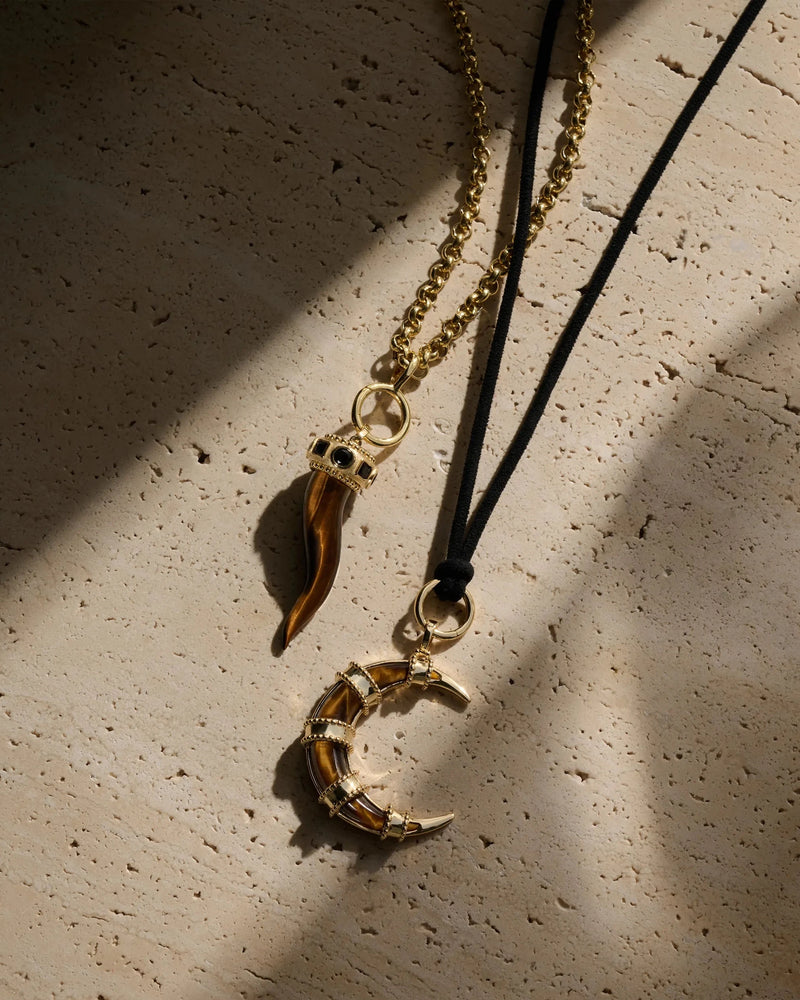 Awe Inspired Necklaces 14K Yellow Gold Vermeil Long Tiger's Eye Horn Charm Necklace