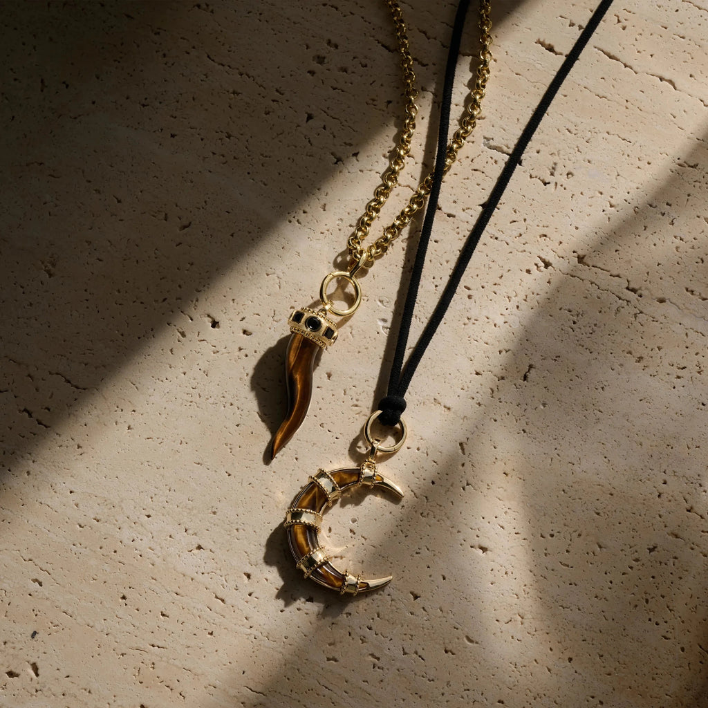 Awe Inspired Necklaces 14K Yellow Gold Vermeil Long Tiger's Eye Horn Charm Necklace