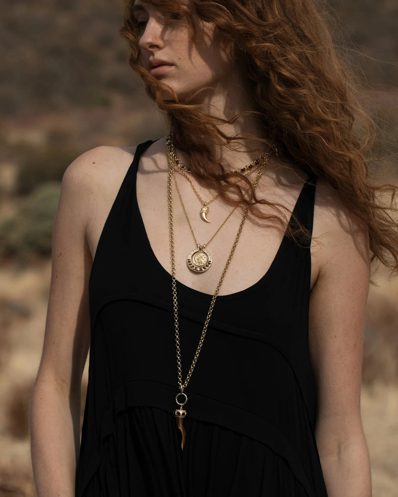 Awe Inspired Necklaces 14K Yellow Gold Vermeil Long Tiger's Eye Horn Charm Necklace