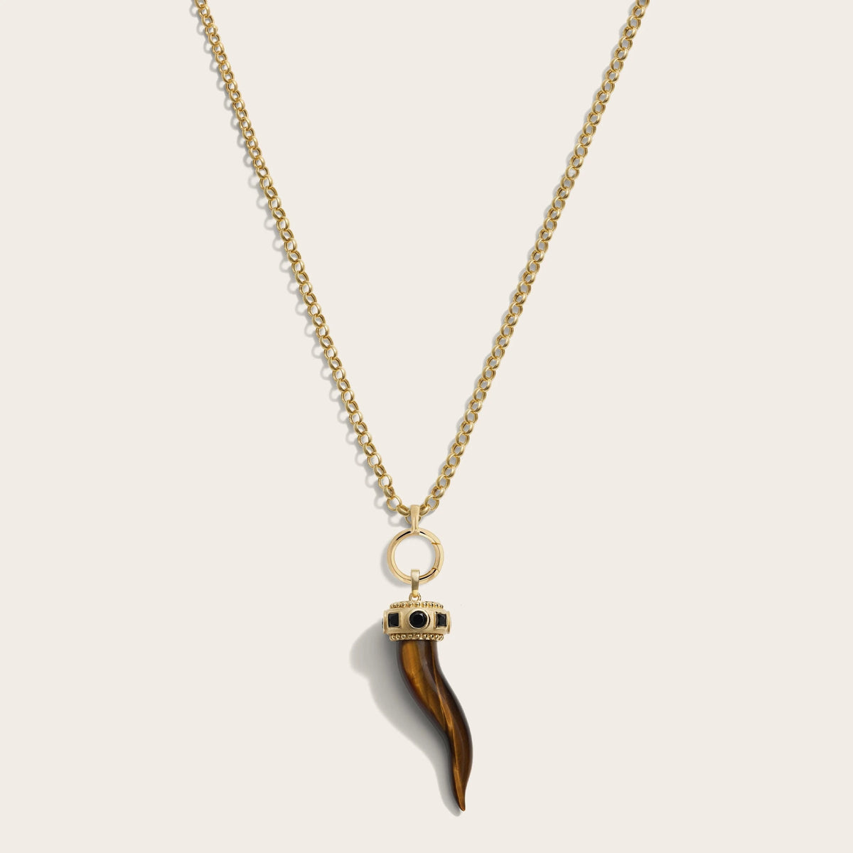 Awe Inspired Necklaces 14K Yellow Gold Vermeil Long Tiger's Eye Horn Charm Necklace