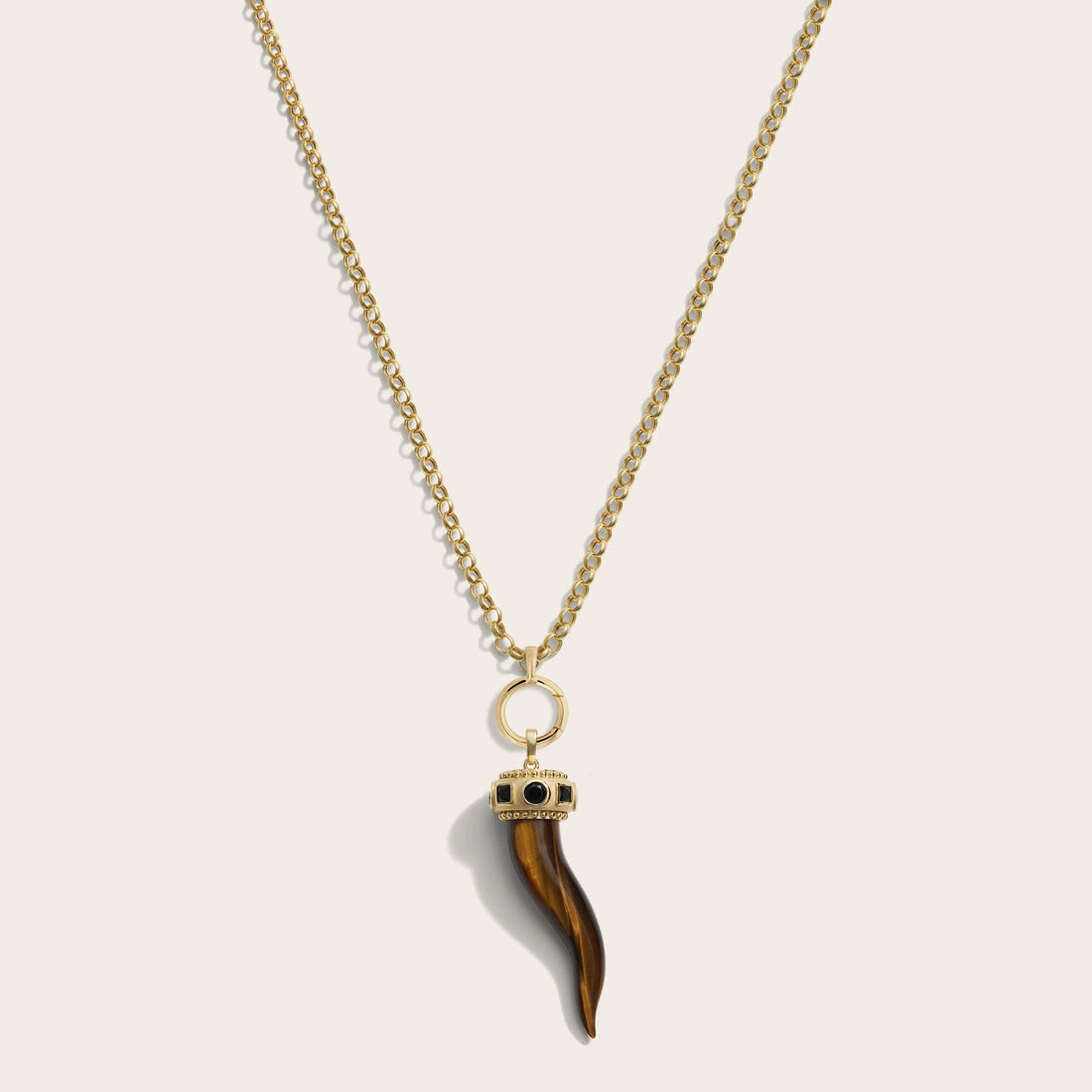Awe Inspired Necklaces 14K Yellow Gold Vermeil Long Tiger's Eye Horn Charm Necklace