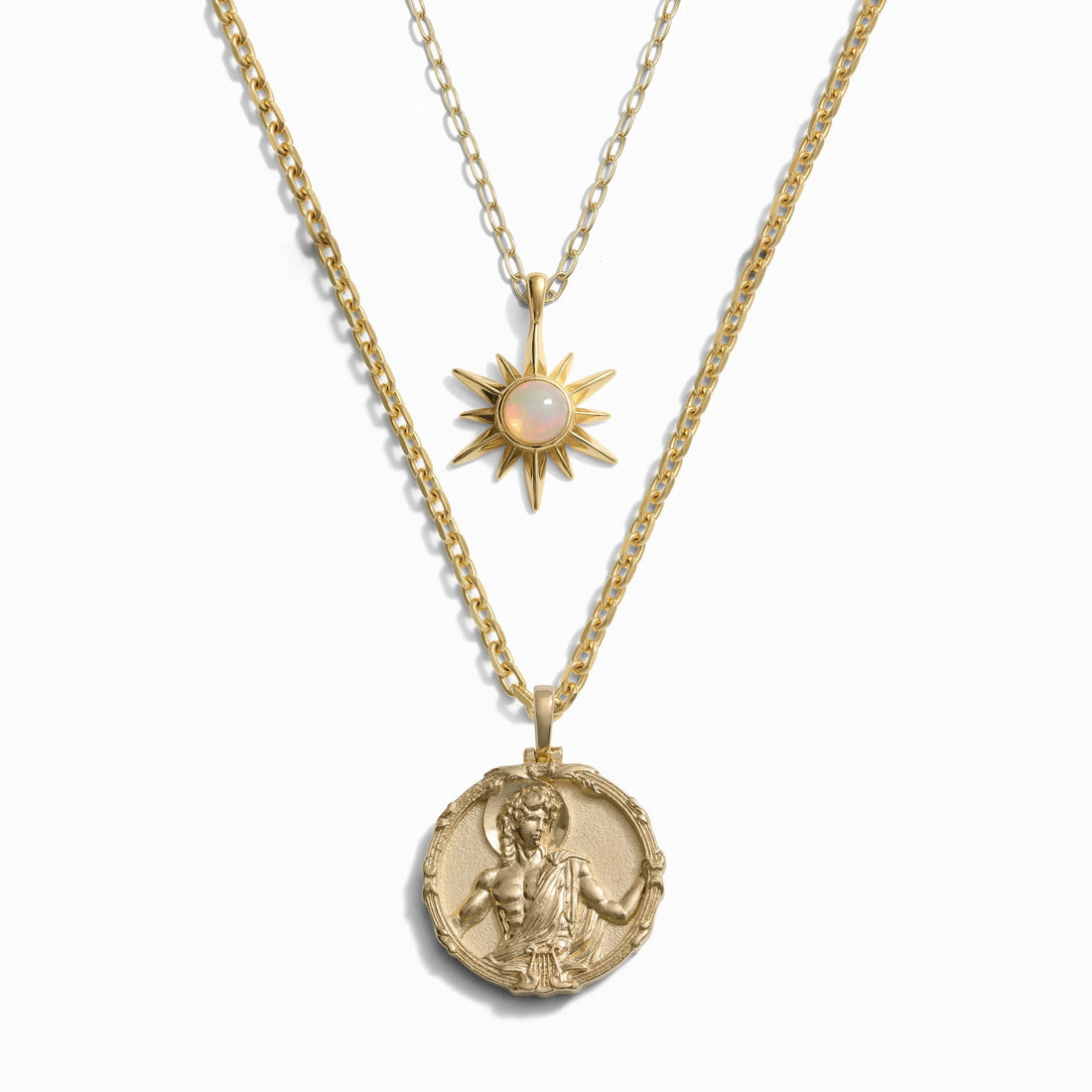 Awe Inspired Necklaces 14K Yellow Gold Vermeil Men's Apollo and Opal Sun Necklace Set