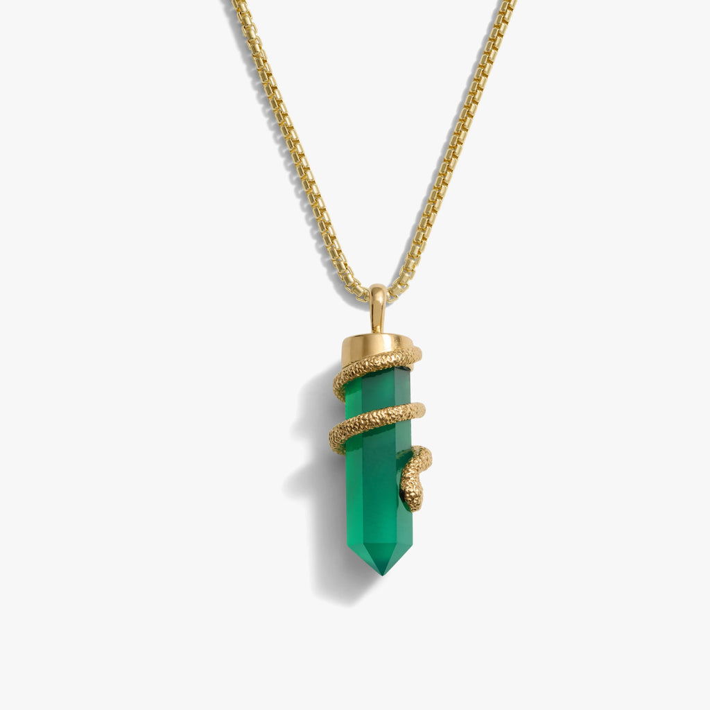 Awe Inspired Necklaces 14K Yellow Gold Vermeil Men's Green Onyx Crystal Snake Necklace