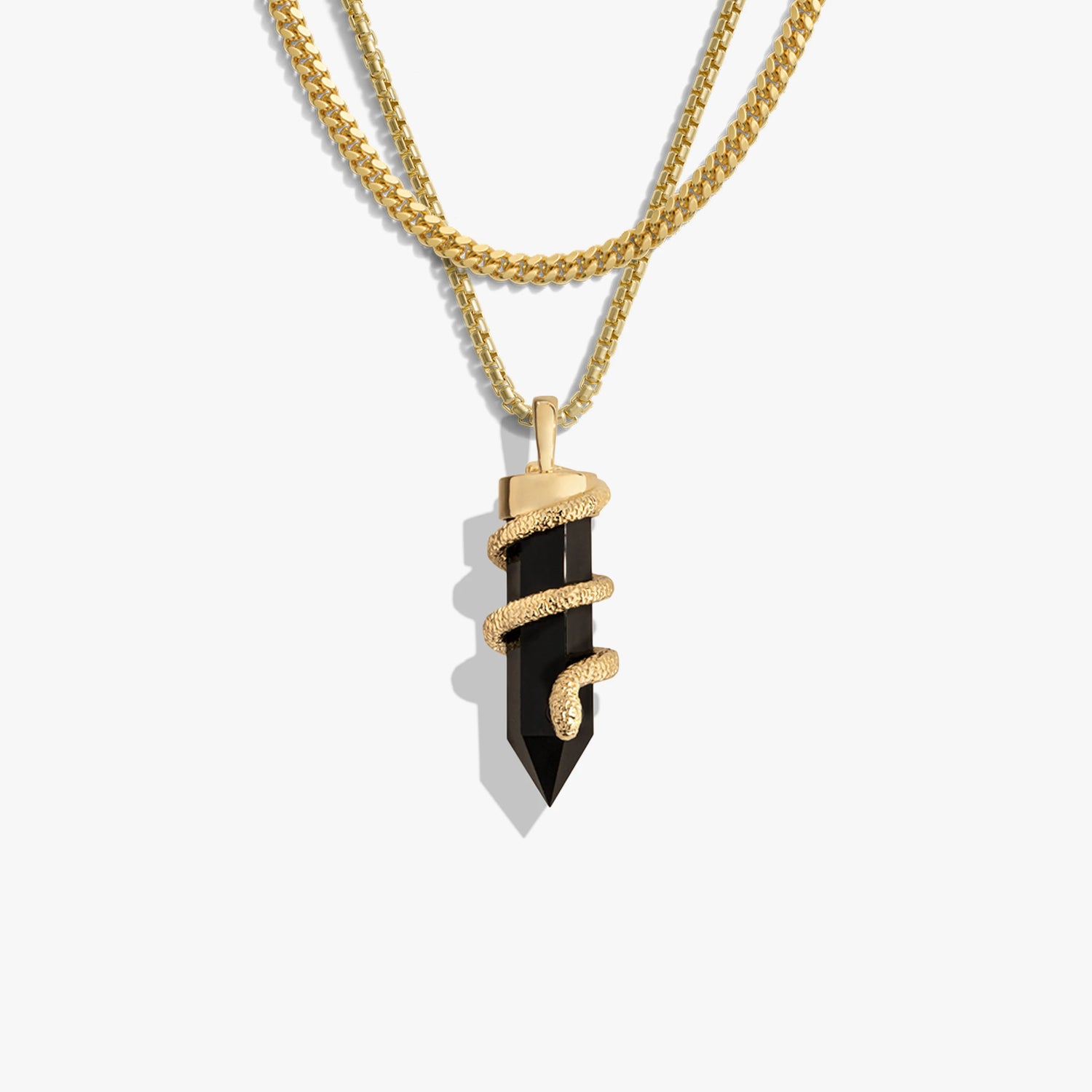 Awe Inspired Necklaces 14K Yellow Gold Vermeil Men's Onyx Crystal Snake Necklace Set