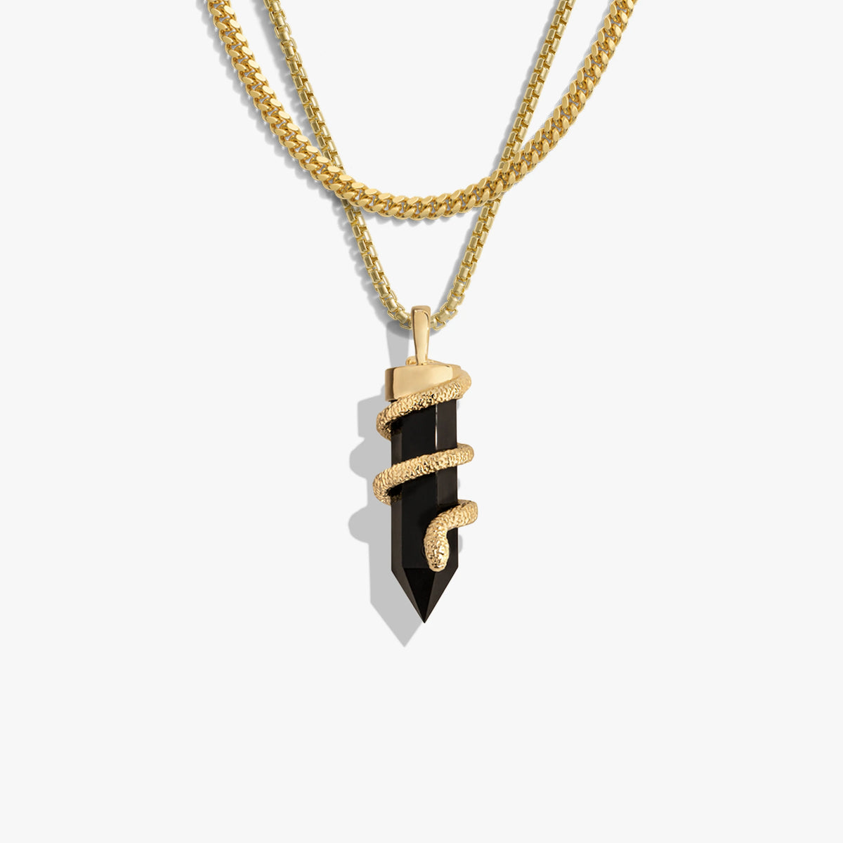 Awe Inspired Necklaces 14K Yellow Gold Vermeil Men's Onyx Crystal Snake Necklace Set