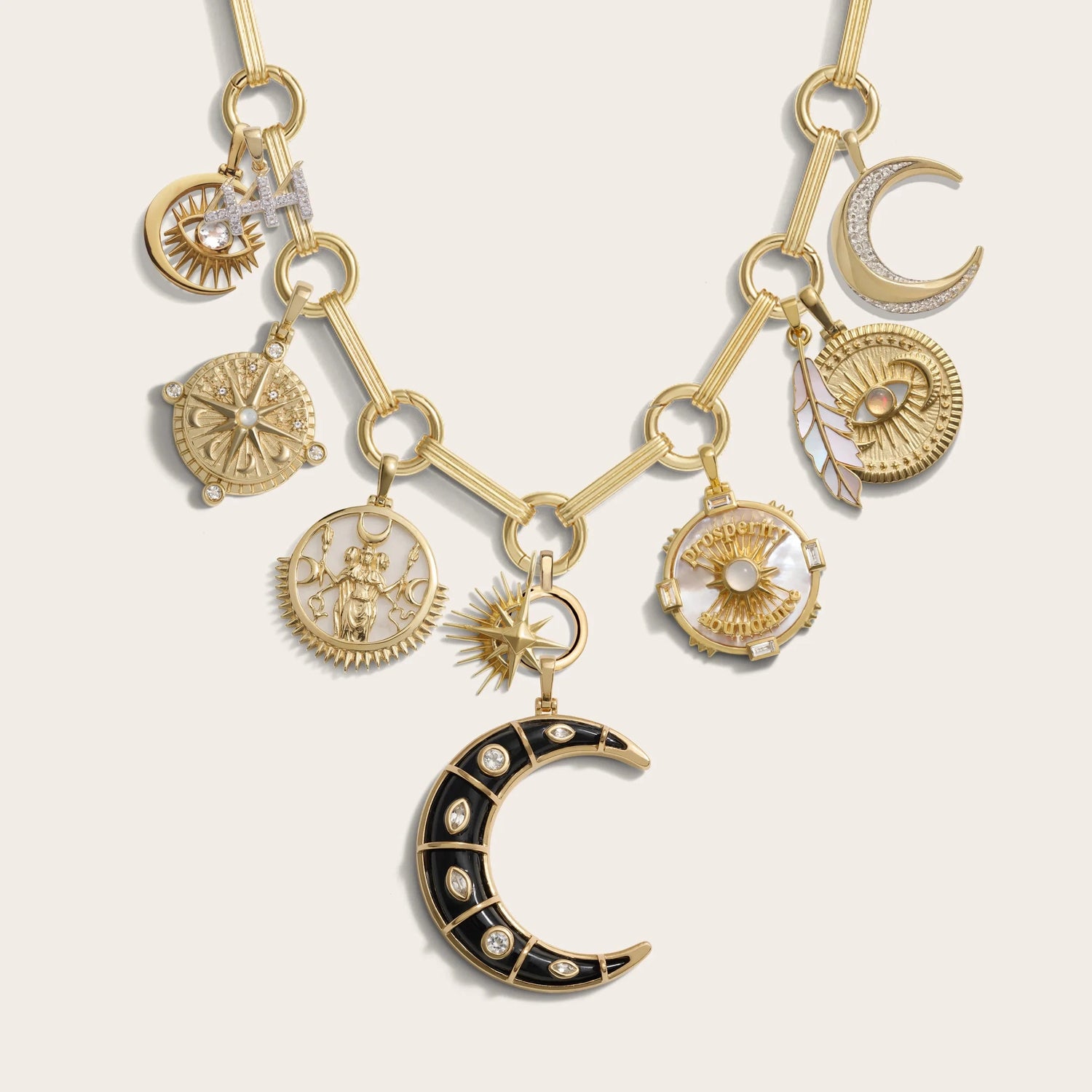 Awe Inspired Necklaces 14K Yellow Gold Vermeil Moon Goddess Statement Charm Necklace