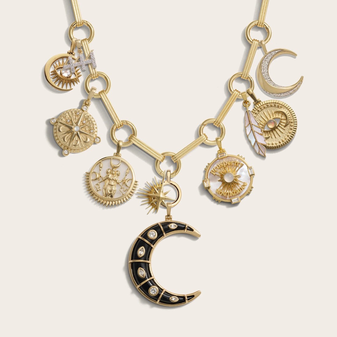 Awe Inspired Necklaces 14K Yellow Gold Vermeil Moon Goddess Statement Charm Necklace