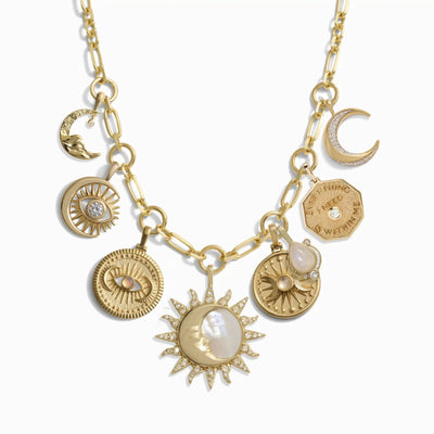 Awe Inspired Necklaces 14K Yellow Gold Vermeil Moon Phase Statement Charm Necklace