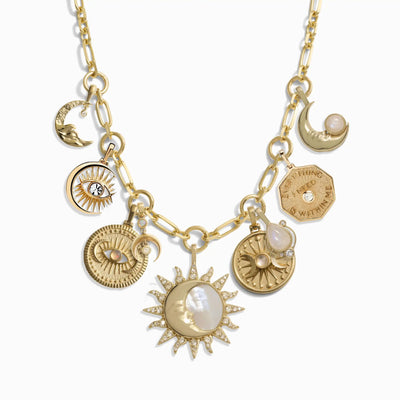 Awe Inspired Necklaces 14K Yellow Gold Vermeil Moon Phase Statement Charm Necklace