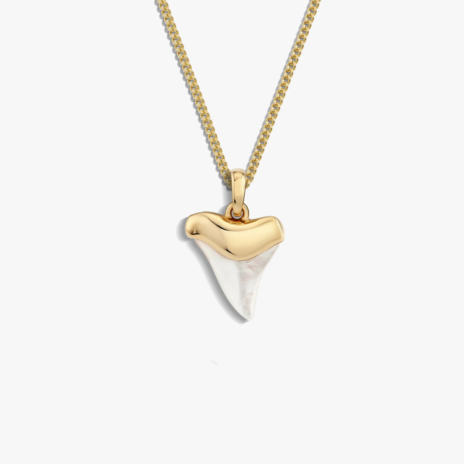 Awe Inspired Necklaces 14K Yellow Gold Vermeil / Mother of Pearl / 16-18" Cuban Chain Shark Tooth Necklace