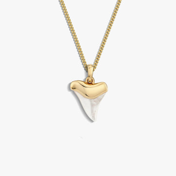 Awe Inspired Necklaces 14K Yellow Gold Vermeil / Mother of Pearl / 16-18" Cuban Chain Shark Tooth Necklace