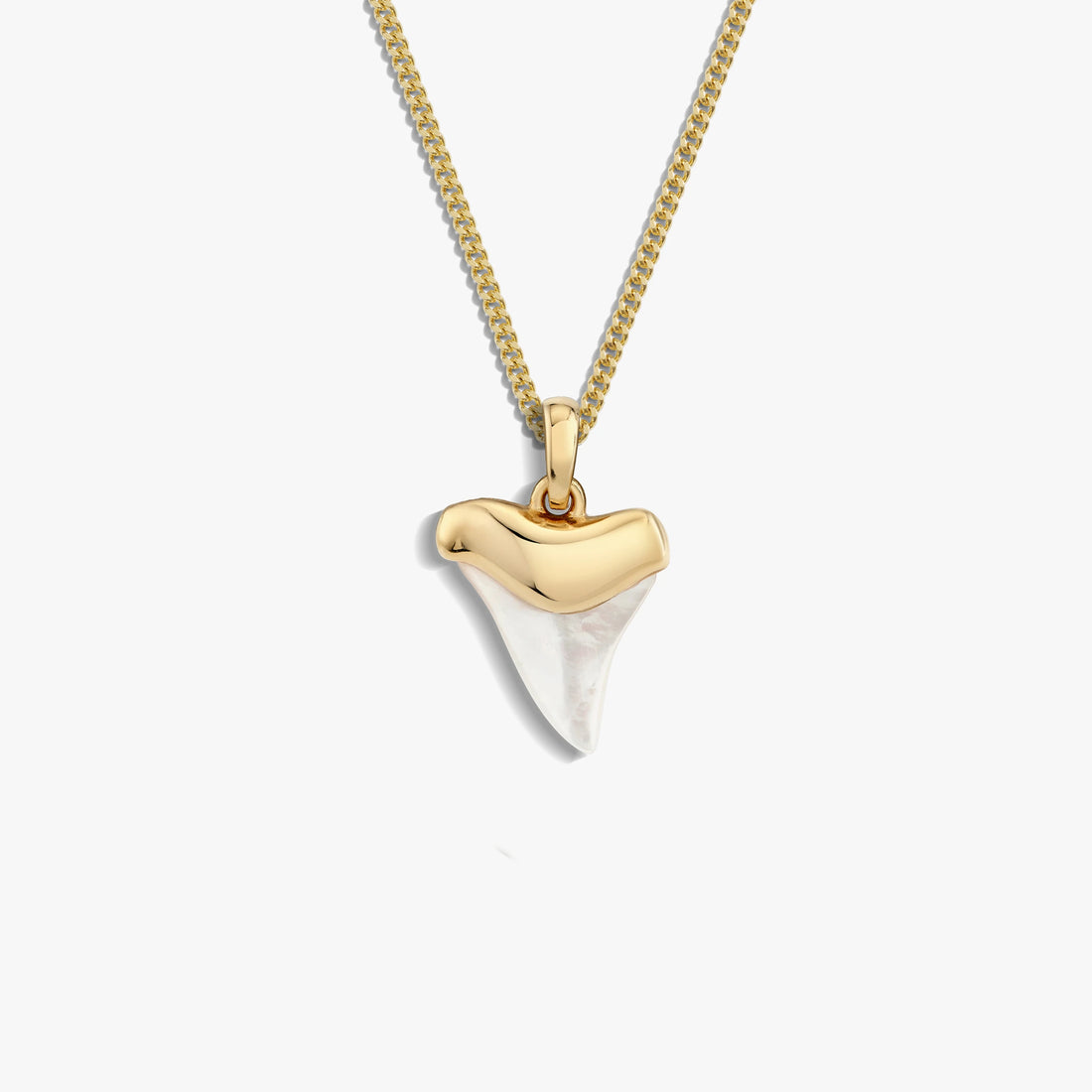 Awe Inspired Necklaces 14K Yellow Gold Vermeil / Mother of Pearl / 16-18" Cuban Chain Shark Tooth Necklace