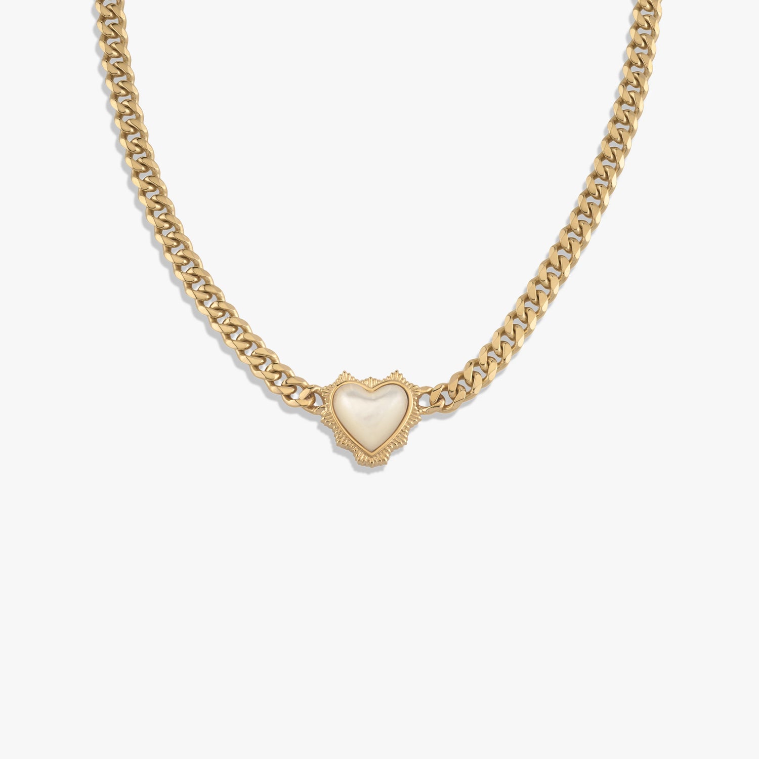 Awe Inspired Necklaces 14K Yellow Gold Vermeil Mother of Pearl Heart Cuban Necklace
