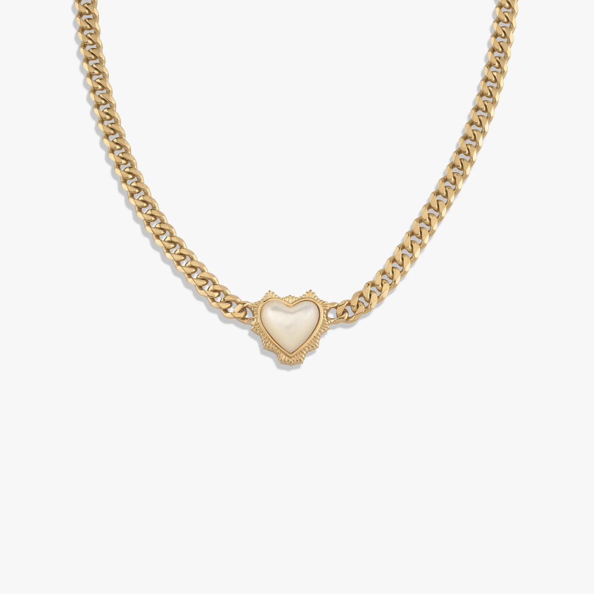 Awe Inspired Necklaces 14K Yellow Gold Vermeil Mother of Pearl Heart Cuban Necklace