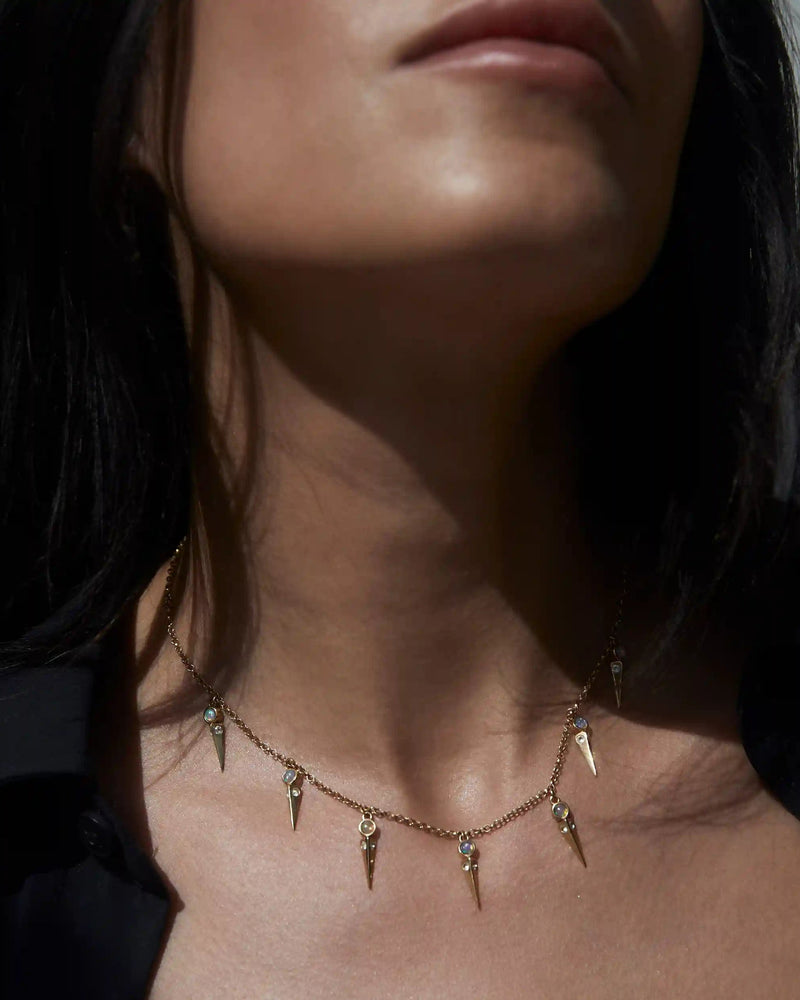 Awe Inspired Necklaces 14K Yellow Gold Vermeil Opal Spike Collar Necklace