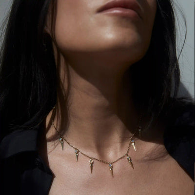 Awe Inspired Necklaces 14K Yellow Gold Vermeil Opal Spike Collar Necklace