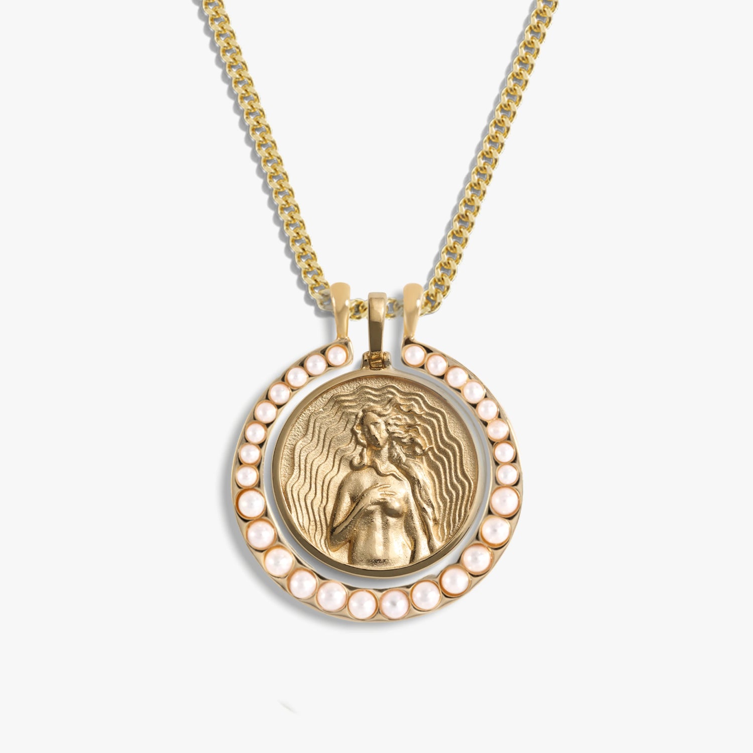 Awe Inspired Necklaces 14K Yellow Gold Vermeil Pearl Aphrodite Halo Set