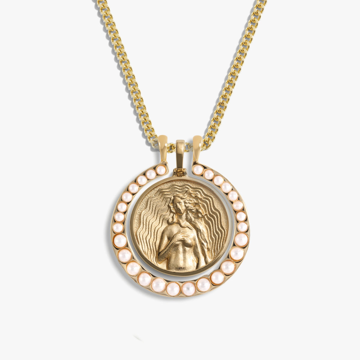 Awe Inspired Necklaces 14K Yellow Gold Vermeil Pearl Aphrodite Halo Set