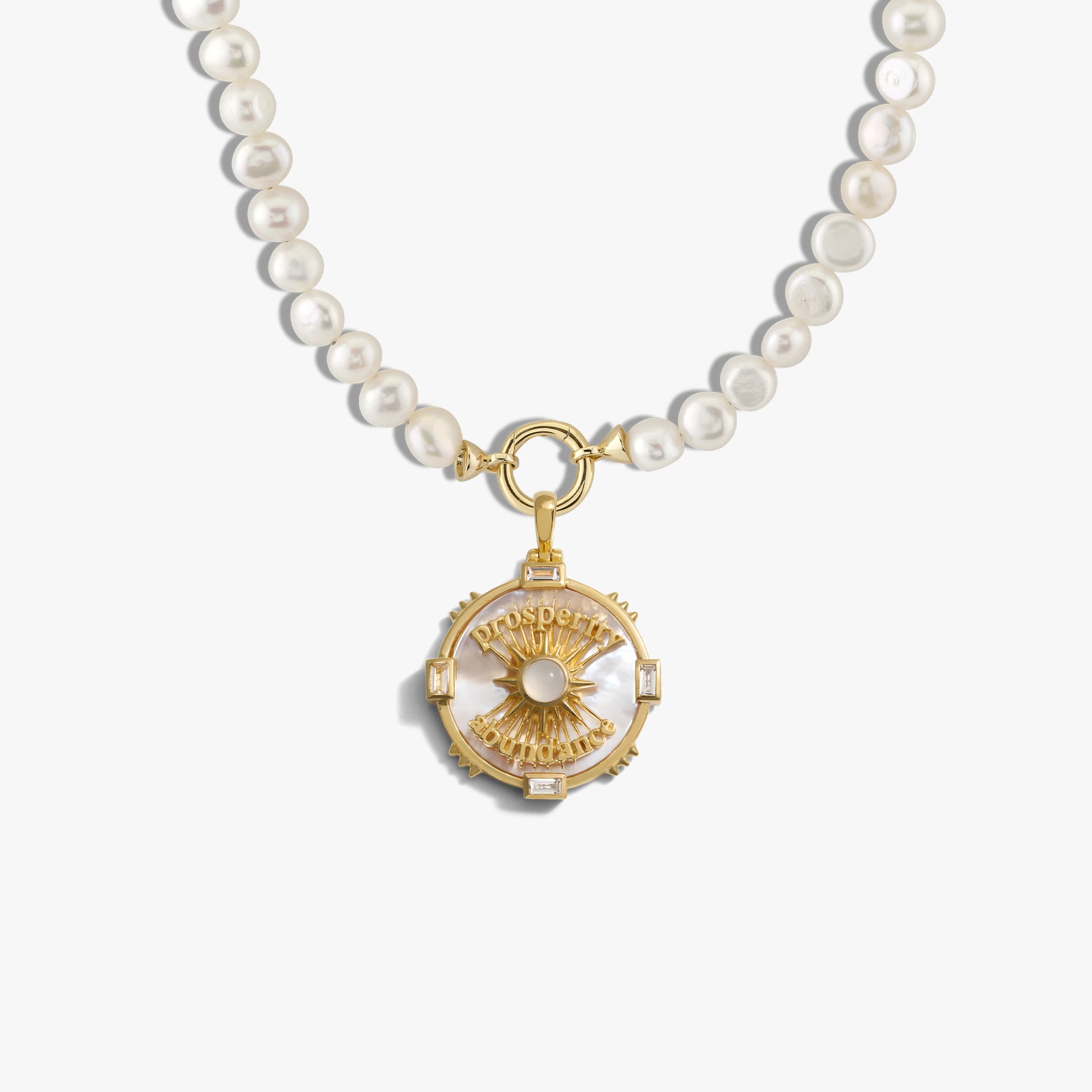 Awe Inspired Necklaces 14K Yellow Gold Vermeil Prosperity Pearl Charm Necklace