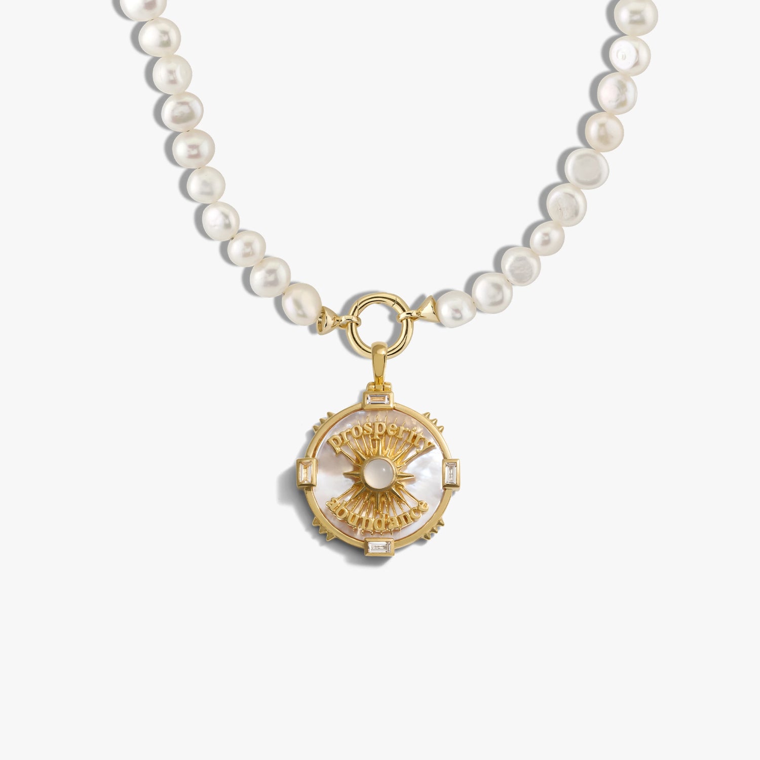 Awe Inspired Necklaces 14K Yellow Gold Vermeil Prosperity Pearl Charm Necklace