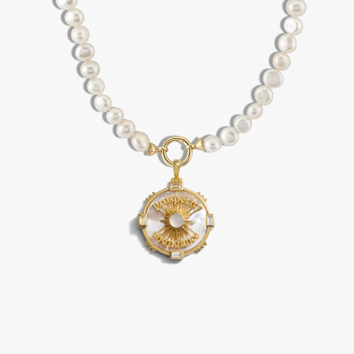 Awe Inspired Necklaces 14K Yellow Gold Vermeil Prosperity Pearl Charm Necklace