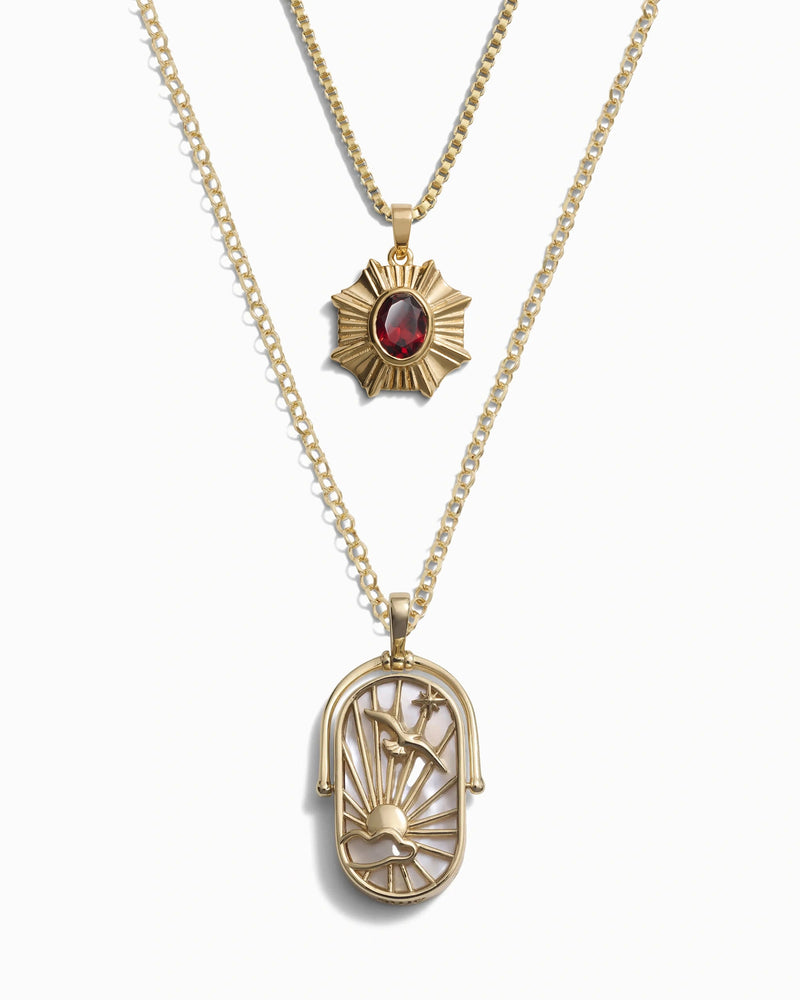 Awe Inspired Necklaces 14K Yellow Gold Vermeil / Red Garnet / Air Elemental Aura Necklace Set