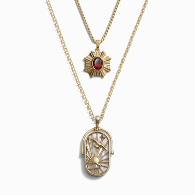 Awe Inspired Necklaces 14K Yellow Gold Vermeil / Red Garnet / Water Elemental Aura Necklace Set