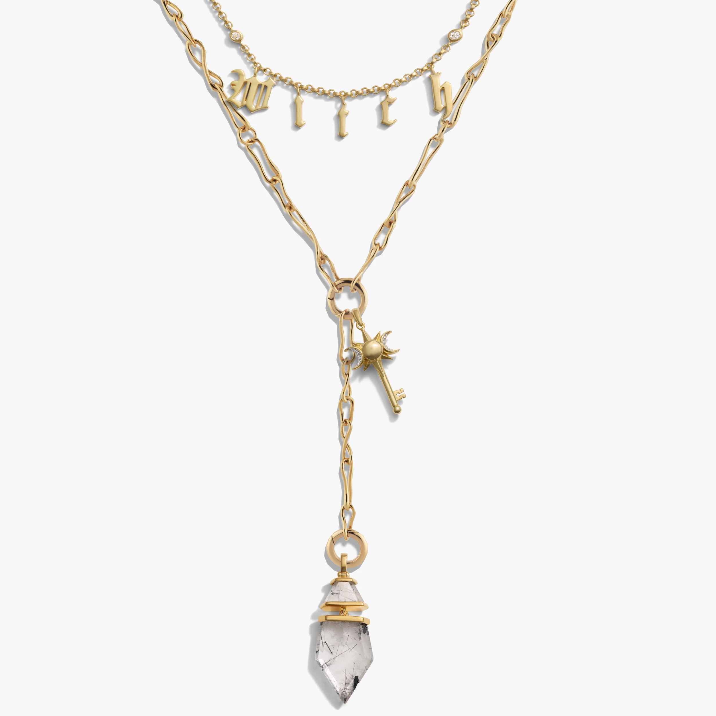 Awe Inspired Necklaces 14K Yellow Gold Vermeil / Rutilated Quartz- Black Essentials of Witchcraft Charm Necklace Set