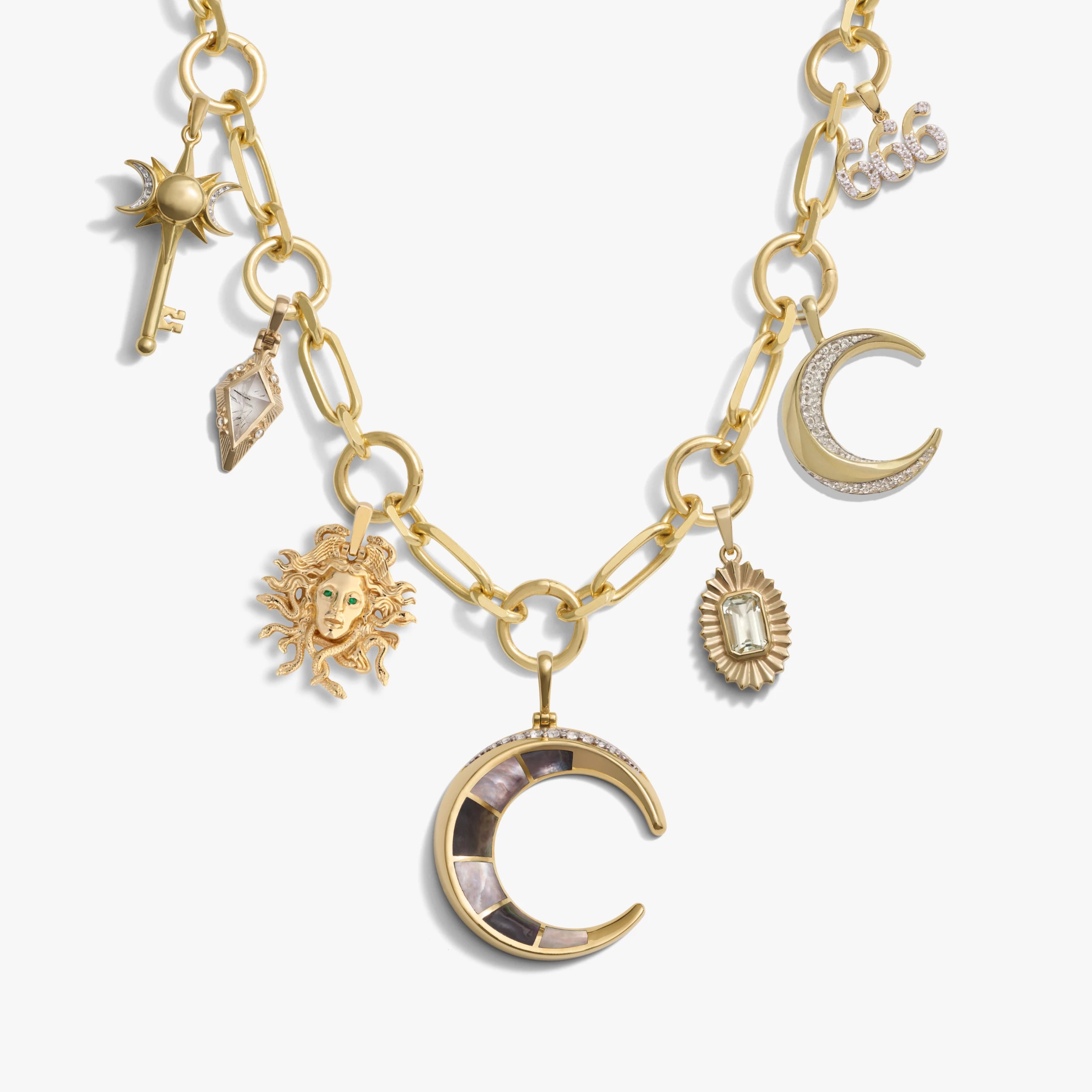Awe Inspired Necklaces 14K Yellow Gold Vermeil / Rutilated Quartz- Black Witch Statement Charm Necklace