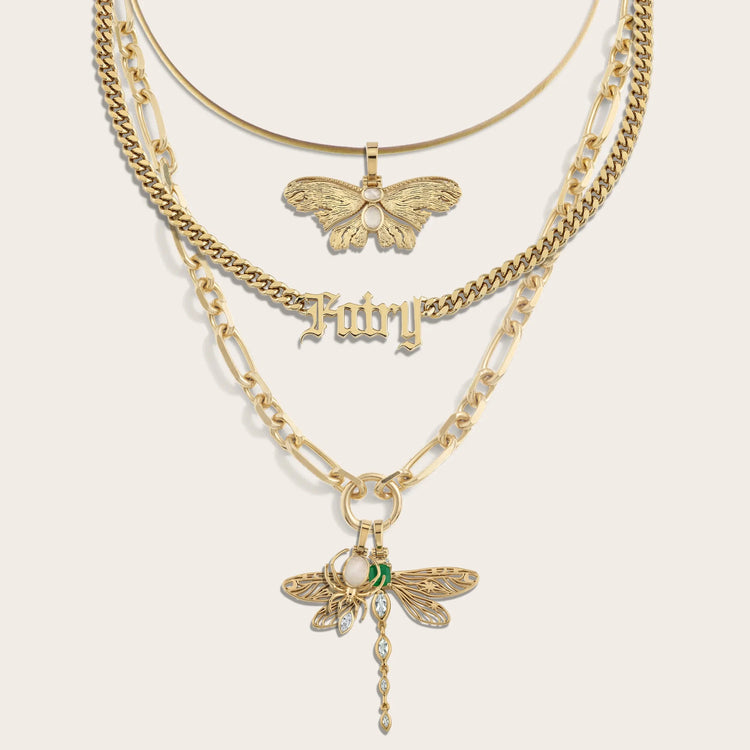 Awe Inspired Necklaces 14K Yellow Gold Vermeil Secret Forest Charm Necklace Set