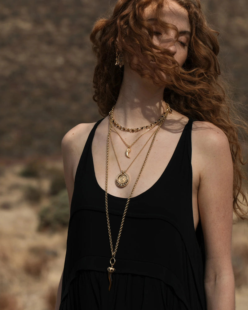 Awe Inspired Necklaces 14K Yellow Gold Vermeil She-Wolf Moon Tiger's Eye Halo Necklace