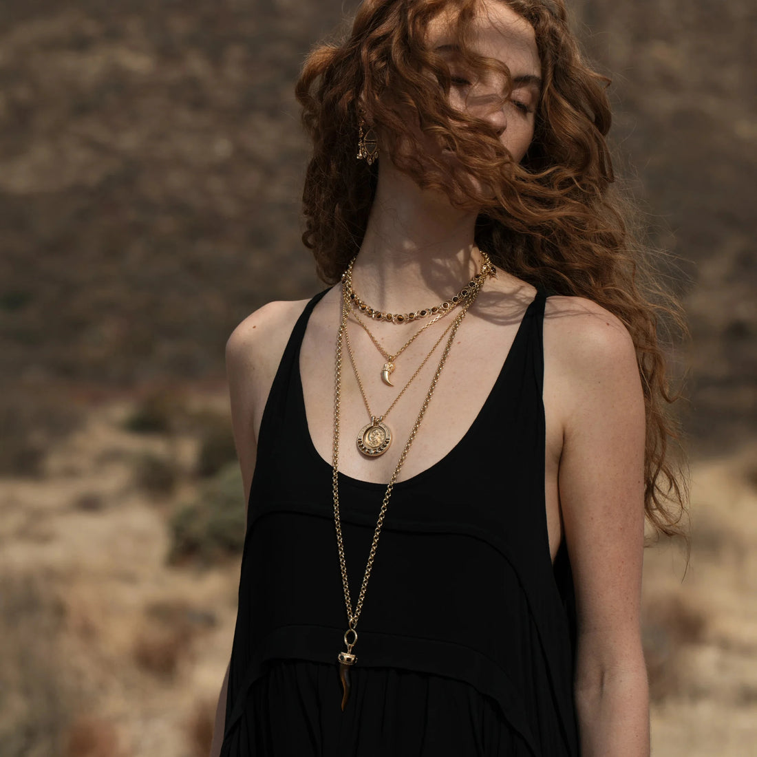 Awe Inspired Necklaces 14K Yellow Gold Vermeil She-Wolf Moon Tiger's Eye Halo Necklace