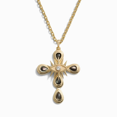 Awe Inspired Necklaces 14K Yellow Gold Vermeil Statement Third Eye Cross Necklace