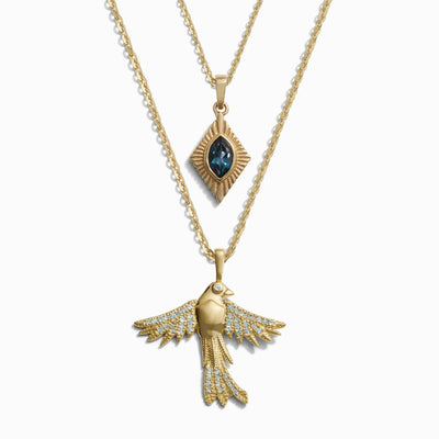 Awe Inspired Necklaces 14K Yellow Gold Vermeil Suffraget Bluebird and London Blue Aura Set