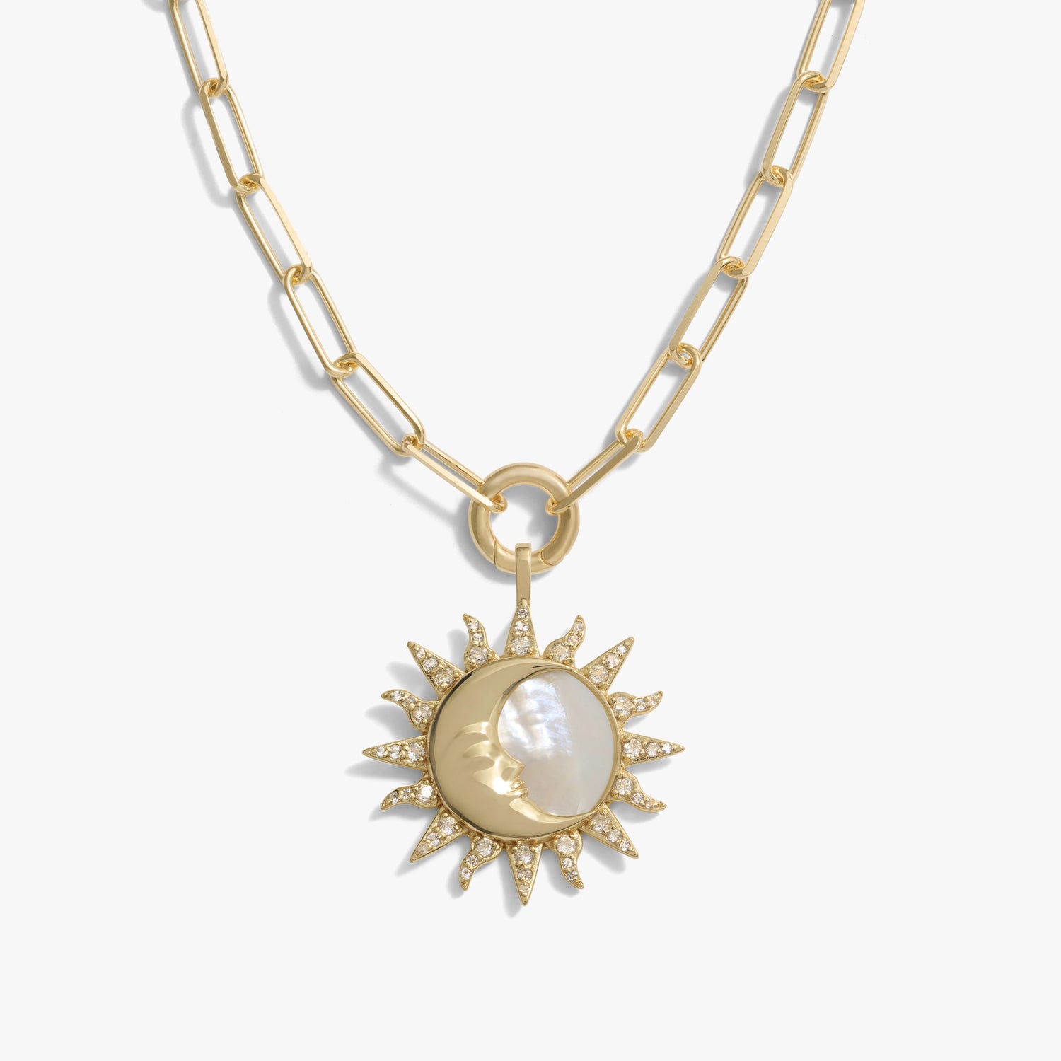 Awe Inspired Necklaces 14K Yellow Gold Vermeil Sun & Moon Mother of Pearl Single Charm Necklace