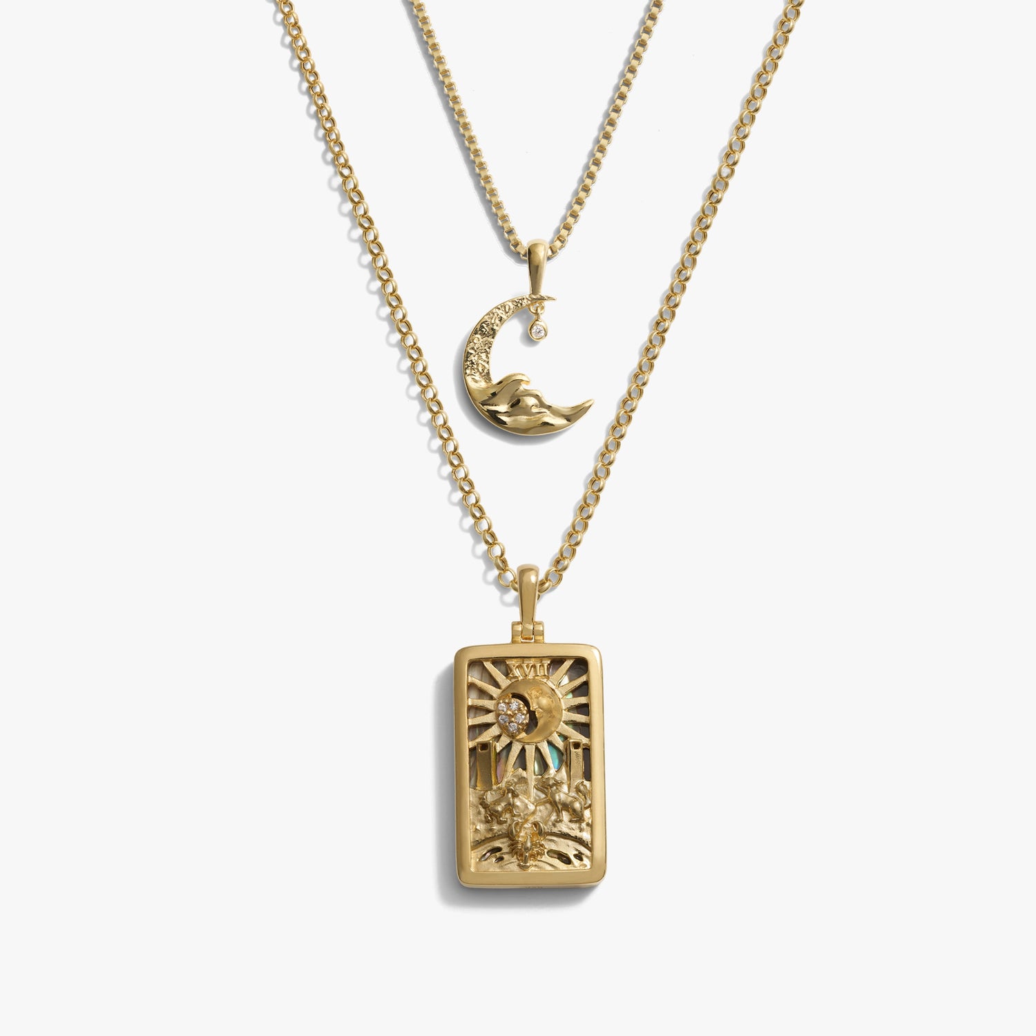 Awe Inspired Necklaces 14K Yellow Gold Vermeil The Moon Tarot Necklace Set